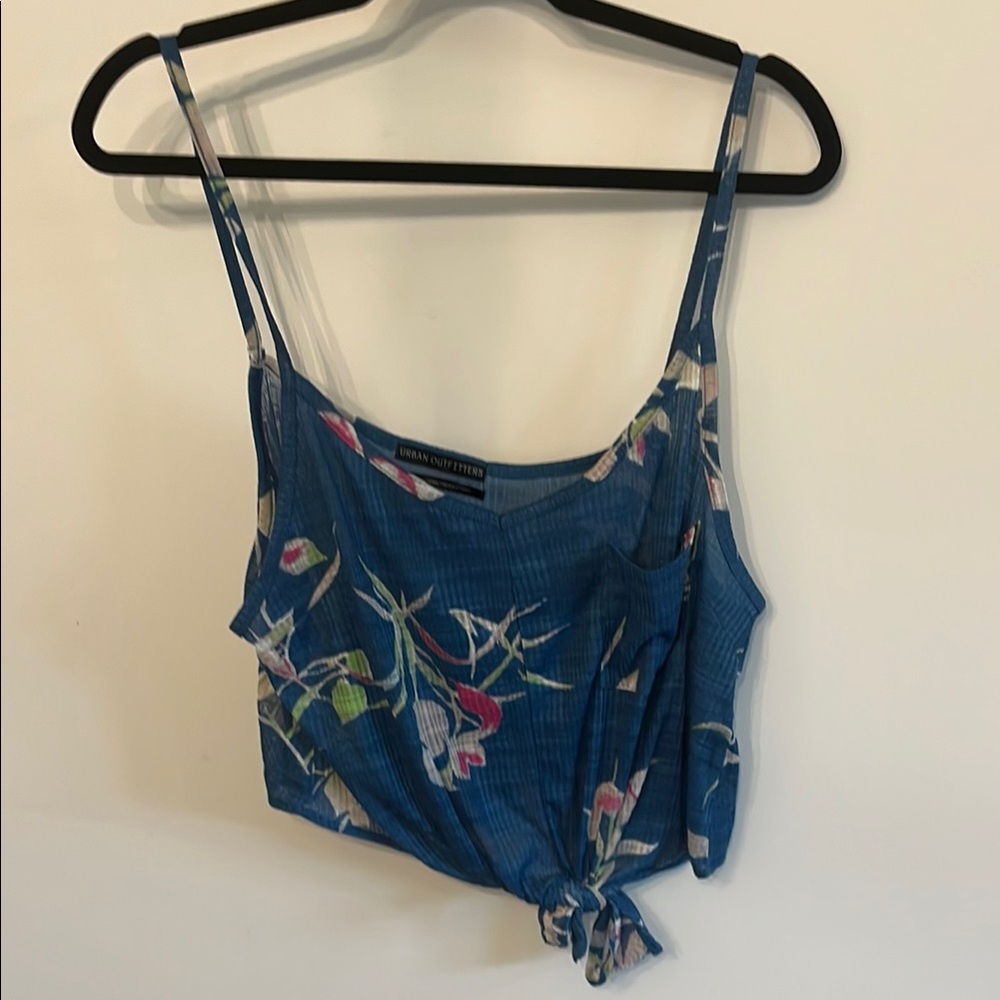 Urban Outfitters Blue Camisole Crop Top with Tie Front